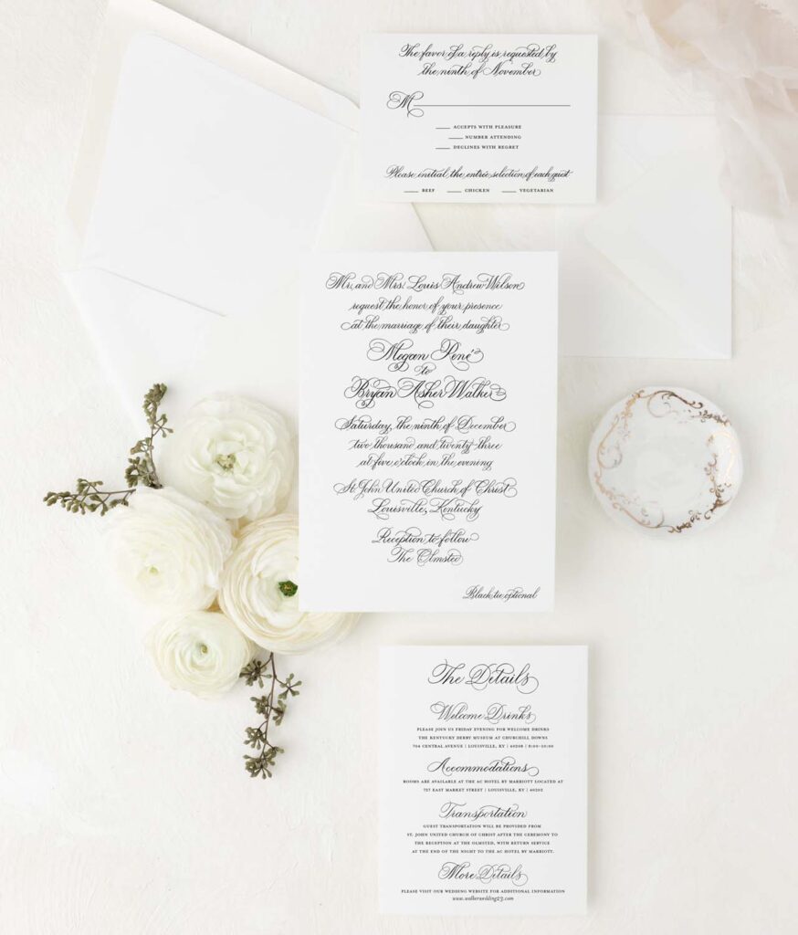 Handwritten Flourished Calligraphy Semi-Custom Wedding Invitation Suite
