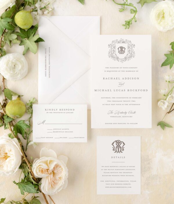 Floral Crest with Monogram Semi-Custom Invitation Suite