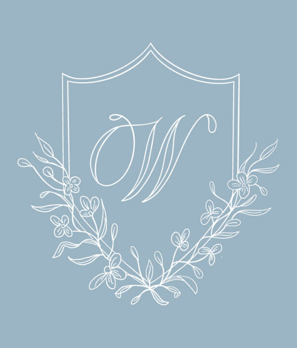 FLORAL CREST LINE DRAWING (includes monogram)