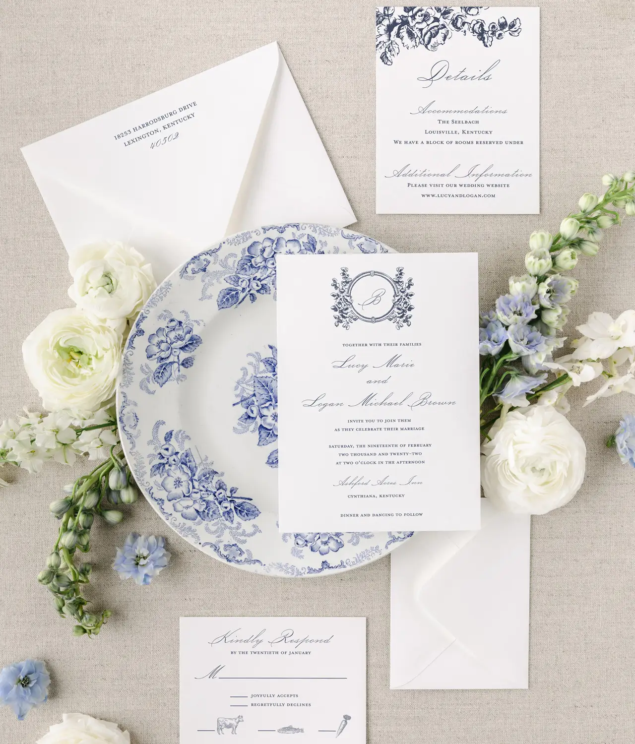 ROUND FLORAL CREST SEMI-CUSTOM INVITATION SUITE