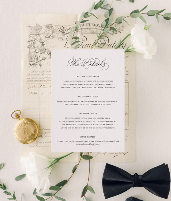 FLOURISHED COPPERPLATE DETAILS CARD